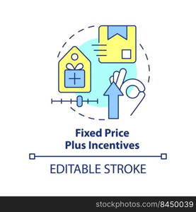 Fixed price plus incentives concept icon. Common contract type abstract idea thin line illustration. Win-win strategy. Isolated outline drawing. Editable stroke. Arial, Myriad Pro-Bold fonts used. Fixed price plus incentives concept icon