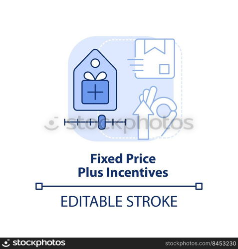 Fixed price plus incentives light blue concept icon. Common contract type abstract idea thin line illustration. Isolated outline drawing. Editable stroke. Arial, Myriad Pro-Bold fonts used. Fixed price plus incentives light blue concept icon