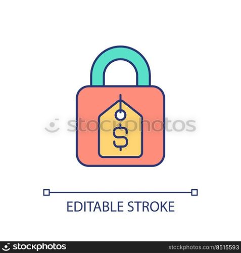Fixed product price RGB color icon. Constant buyer benefit. Special sales offer. Locked in cost. Isolated vector illustration. Simple filled line drawing. Editable stroke. Arial font used. Fixed product price RGB color icon