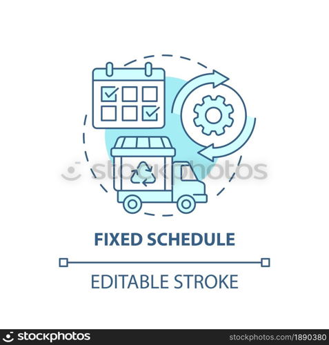 Fixed schedule blue concept icon. Waste management abstract idea thin line illustration. Garbage pickup calendar. Collection and disposal. Vector isolated outline color drawing. Editable stroke. Fixed schedule blue concept icon
