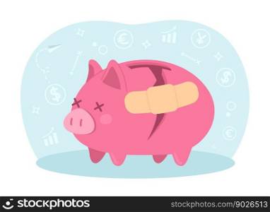 Fixing shattered piggy bank 2D vector isolated spot illustration. Managing money better. Tracking budget flat object on cartoon background. Colorful editable scene for mobile, website, magazine. Fixing shattered piggy bank 2D vector isolated spot illustration