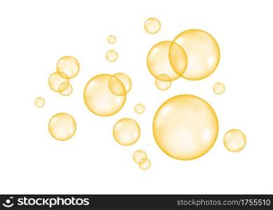 Fizz. Fizzing air golden bubbles on white background. Vector texture.