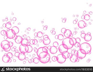 Fizz. Pink fizzing air or water bubbles on white background. Fizzy sparkles. Gum. Vector texture.