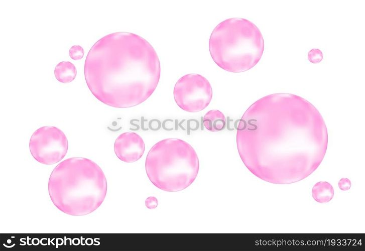 Fizz. Pink fizzing air or water bubbles on white background. Fizzy sparkles. Gum. Vector texture.