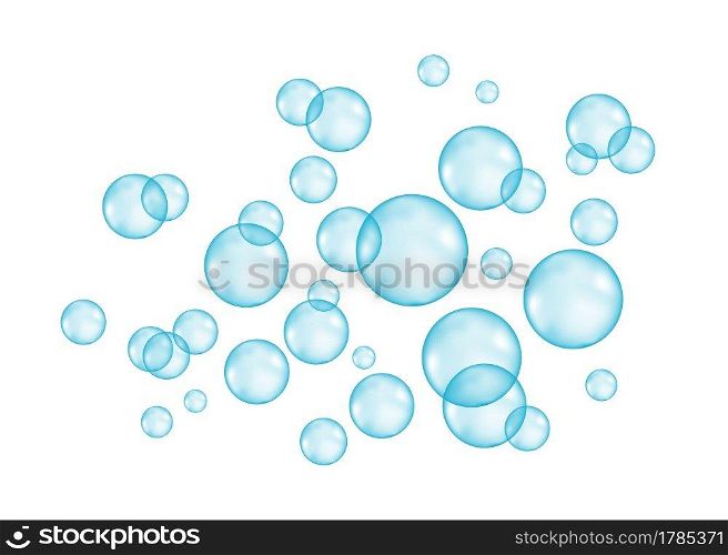  Fizz. Underwater blue fizzing air, water or oxygen  bubbles on white  background. Fizzy sparkles in sea, aquarium.  Undersea vector texture.