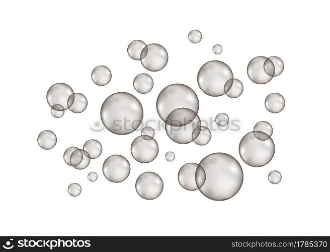 Fizz. Underwater fizzing air, water or oxygen bubbles on white background. Soda pop. Vector texture.