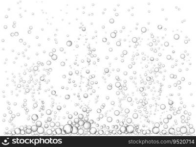 Fizzing bubbly water effect. Transparent rising air bubbles, boiling liquid with stream of steam. Sparkling drink vector background illustration of drop air bubble. Fizzing bubbly water effect. Transparent rising air bubbles, boiling liquid with stream of steam. Sparkling drink vector background illustration