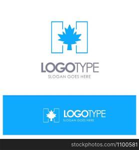 Flag, Autumn, Canada, Leaf Blue Solid Logo with place for tagline