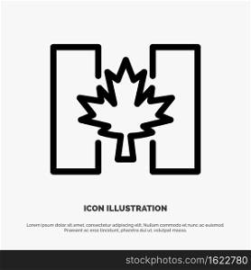 Flag, Autumn, Canada, Leaf Line Icon Vector