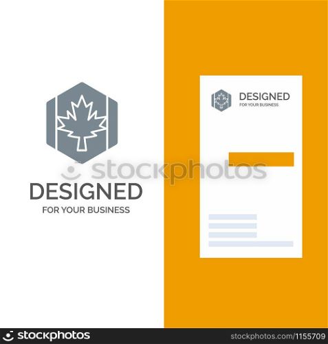 Flag, Autumn, Canada, Leaf, Maple Grey Logo Design and Business Card Template
