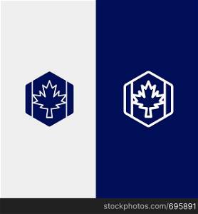 Flag, Autumn, Canada, Leaf, Maple Line and Glyph Solid icon Blue banner Line and Glyph Solid icon Blue banner