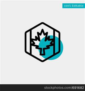 Flag, Autumn, Canada, Leaf, Maple turquoise highlight circle point Vector icon