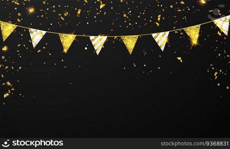 flag celebration Confetti and ribbons gold frame party banner, Event Birthday background template with.