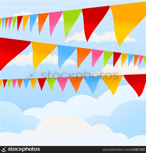 Flag. Flags of different colours develop in the sky. A vector illustration