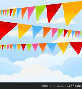 Flag. Flags of different colours develop in the sky. A vector illustration