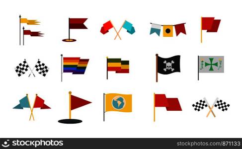 Flag icon set. Flat set of flag vector icons for web design isolated on white background. Flag icon set, flat style