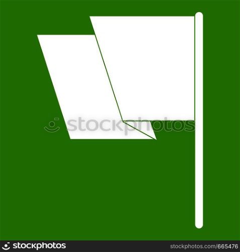 Flag icon white isolated on green background. Vector illustration. Flag icon green
