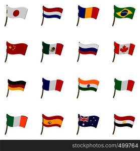 Flag icons set in cartoon style isolated on white. Flag icons set, cartoon style
