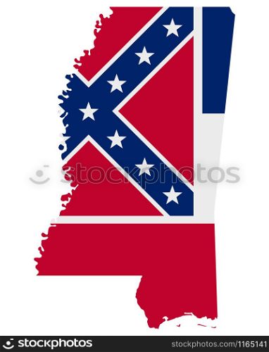Flag in map of Mississippi