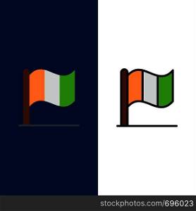 Flag, Ireland, Irish Icons. Flat and Line Filled Icon Set Vector Blue Background