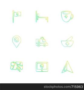 flag, medical , bed, cup , navigation , ambulance, health , bowl , hospital , location , arrow, direction ,icon, vector, design, flat, collection, style, creative, icons