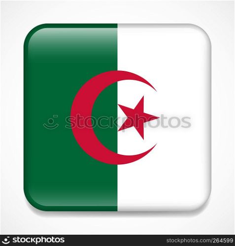 Flag of Algeria. Square glossy badge