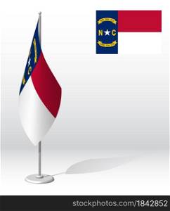 flag of american state of North Carolina on flagpole for registration of solemn event. Day of state of North Carolina. Realistic 3D vector on white