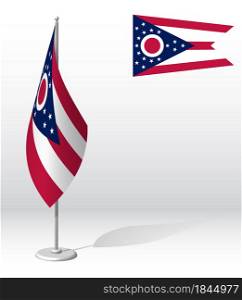 flag of american state of OHIO on flagpole for registration of solemn event. Day of state of OHIO. Realistic 3D vector on white