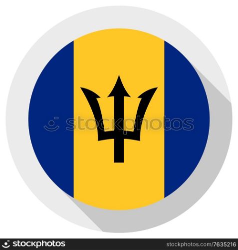Flag of Barbados, Round shape icon on white background, vector illustration