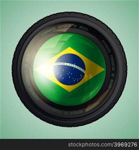 Flag of Brazil in a camera lens. Federative Republic of Brazil flag. Vector illustration.. Brazil camera lens