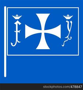 Flag of Columbus icon white isolated on blue background vector illustration. Flag of Columbus icon white