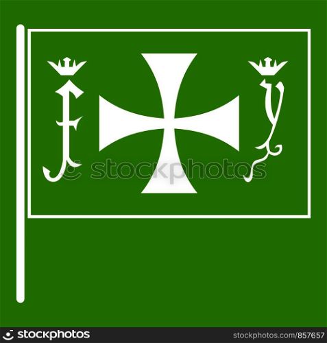 Flag of Columbus icon white isolated on green background. Vector illustration. Flag of Columbus icon green