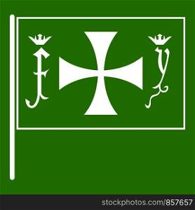 Flag of Columbus icon white isolated on green background. Vector illustration. Flag of Columbus icon green