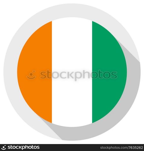 Flag of Cote Divoire, Round shape icon on white background, vector illustration