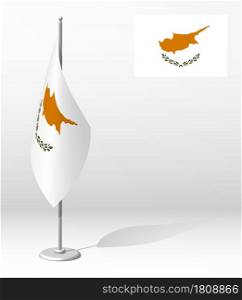 flag of CYPRUS on flagpole for registration of solemn event, meeting foreign guests. National independence day of CYPRUS. Realistic 3D vector on white