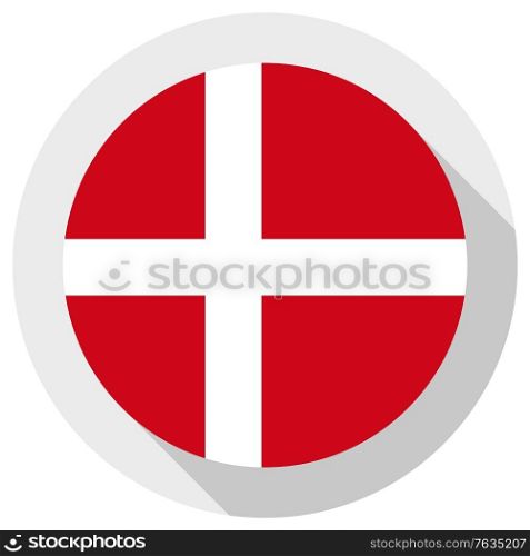 Flag of Denmark, Round shape icon on white background, vector illustration