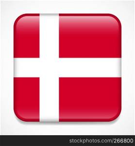 Flag of Denmark. Square glossy badge