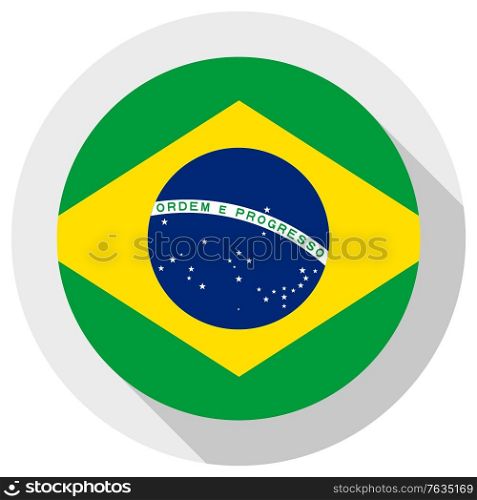 Flag of Federative Republic of Brazil., round shape icon on white background, vector illustration