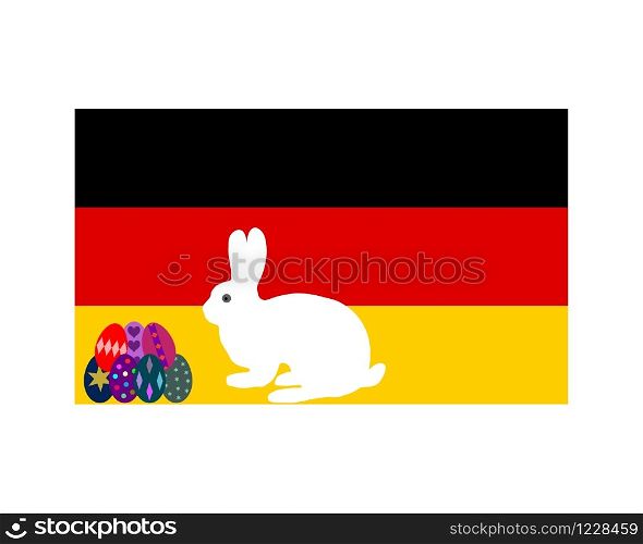 Flag of Germany with easter bunny and easter eggs