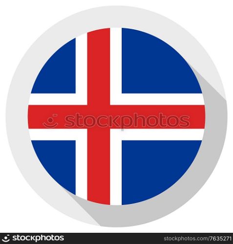 Flag of Iceland, Round shape icon on white background, vector illustration