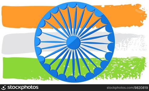 Flag of India in style of watercolor paints with pattern. Abstract symbol of country, national symbolism. Tradition sign of nation made from brush strokes. Tricolor indian flag vector illustration. Flag of India in style of watercolor paints with pattern. Symbol of country, national symbolism