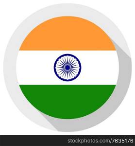 Flag of India, round shape icon on white background, vector illustration