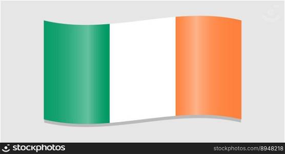 Flag of Ireland. Irish flag with shadow on a light gray background. Green, white, orange colors. Vector illustration.. Flag of Ireland. Irish flag with shadow 