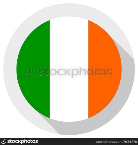 Flag of Ireland, Round shape icon on white background, vector illustration