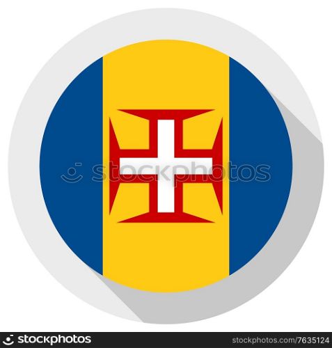 Flag of Madeira, Round shape icon on white background, vector illustration