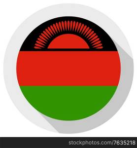 Flag of malawi, Round shape icon on white background, vector illustration