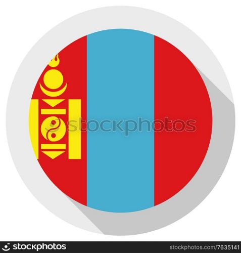 Flag of Mongolia, Round shape icon on white background, vector illustration