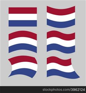 Flag of Netherlands. Set of flags of Netherlands in various forms. Developing Dutch flag&#xA;