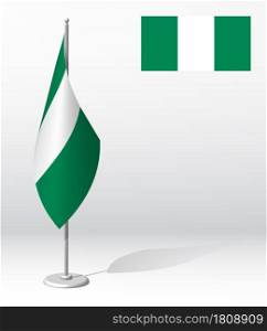 flag of NIGERIA on flagpole for registration of solemn event, meeting foreign guests. National independence day of NIGERIA. Realistic 3D vector on white