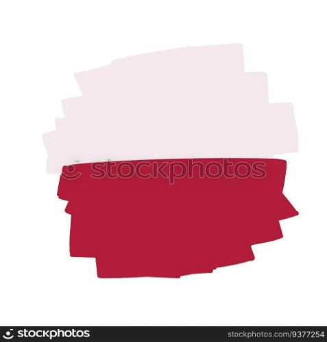 Flag Of Poland. Eastern european. Stylized icons. Brush texture. White and red national symbol. Flat cartoon. Flag Of Poland. Eastern european.